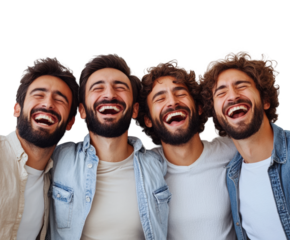Joyful friends laughing together isolated on transparent background, png