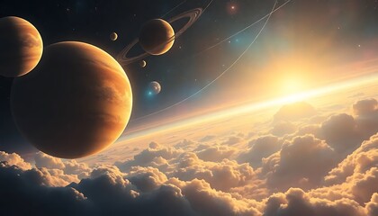 Panoramic Space Illustration Fantasy Cosmic Scenery Light Glow