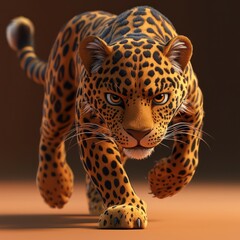 Leopard in a confident stance, stealthy expression, sleek full-body pose showcasing elegance on a white background.