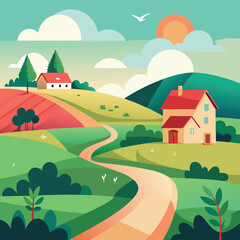 Fototapeta premium Scenic Rural Landscape with Houses