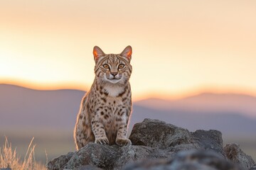 capture serene portrait of wild cat in its natural habitat ideally pausing atop rocky outcrop its gaze focused ahead
