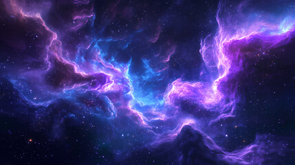 A crackling purple-blue plasma storm in deep space, with ethereal tendrils of energy weaving through nebulous clouds, creating a mesmerizing cosmic light show. Nebulous - Galaxy. Illustration