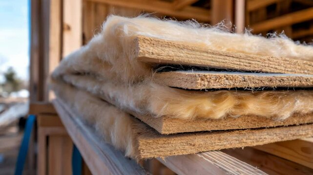 Ecofriendly construction: installing insulation panels in wooden structure for sustainable building
