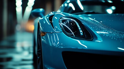 Close Up of Sleek Turquoise Sports Car with Modern Design Elements