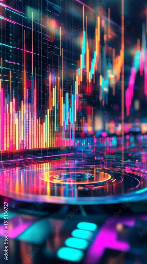 Poster vibrant digital data visualization with abstract graphs and colorful patterns in a modern interface