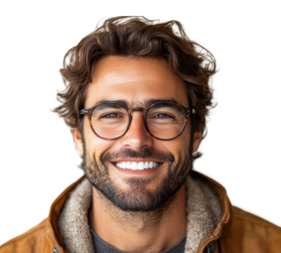 Smiling man portrait lifestyle isolated on transparent background, png