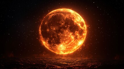 Fiery Celestial Orb: A Glowing Lunar Eclipse