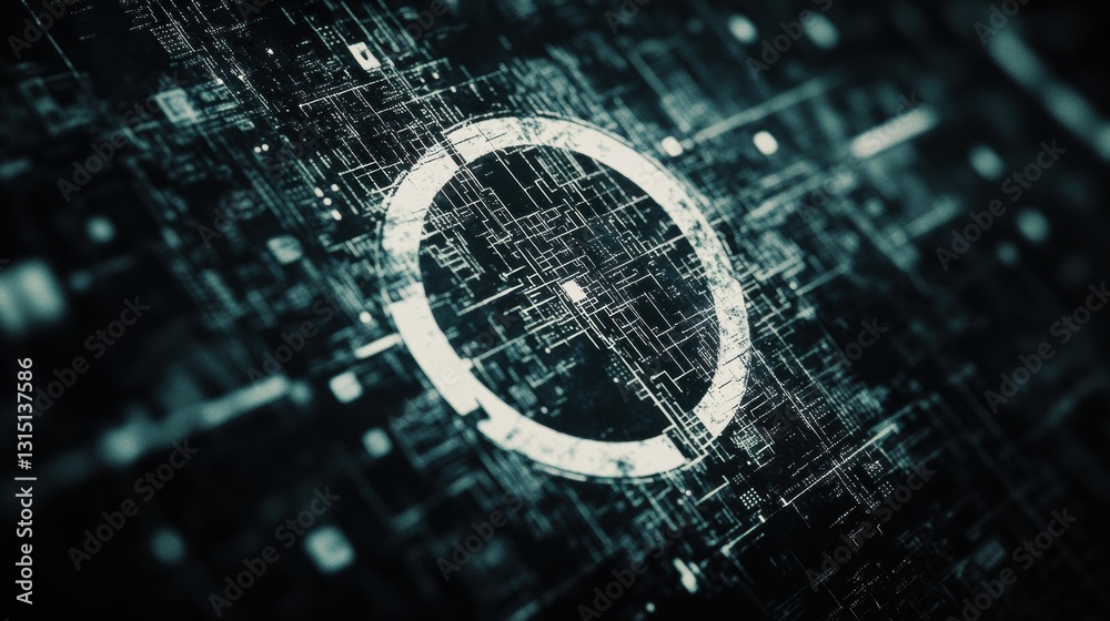 Poster Centered white computer icon on abstract digital background illustrating technology and data processing in a modern setting for informative purposes