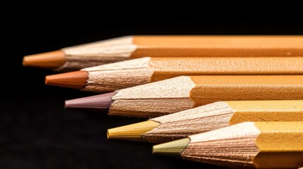 Obraz premium Close-up of various colored pencils on black background