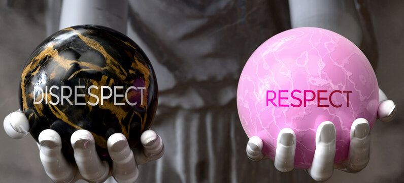 Disrespect or Respect - decide between two options. Greek statue presenting a choice: disrespect or respect, weighing their values. Looking at pros and cons. Presenting possibilities. ,3d illustration