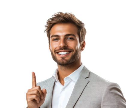 Businessman pointing to success concept isolated on transparent background, png