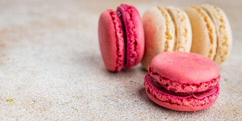 macaroons sweet almond dessert delicious gourmet food background on the table rustic food top view copy space