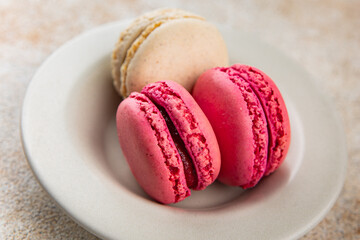 macaroons sweet almond dessert delicious gourmet food background on the table rustic food top view copy space
