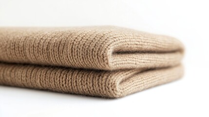 A close-up of a soft cashmere sweater folded neatly on a white isolated background