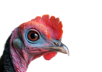 Vibrant turkey animal portrait isolated on transparent background, png