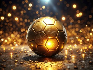Fototapeta premium Golden Soccer Ball Night Photography, Festive Glow, Illuminated Sphere, Sports Ball, Holiday Lights
