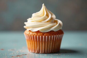 Close-up, single vintage cupcake, delicate frosting swirl , delicious, homemade, sprinkles