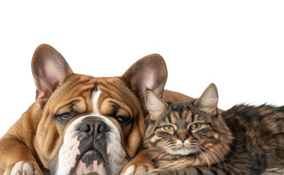 Cuddly pets relaxing together home animals isolated on transparent background, png