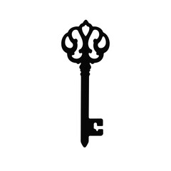 Obraz premium Ornate skeleton key silhouette on white background, symbolic freedom