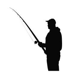 Obraz premium Silhouette of person fishing with rod, black and white art
