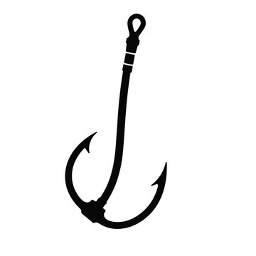recommend clip art: Bold fishing hook silhouette on white background, aquatic symbolism