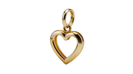 Golden heart-shaped pendant hanging on transparent background