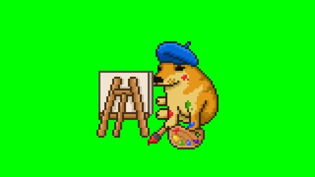 Painter dog, pixel art meme animation
