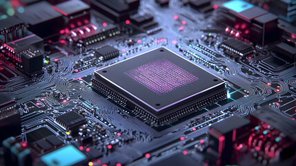 Obraz premium Close Up Of A Modern Circuit Board With A Powerful Cpu