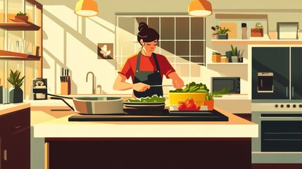 Fototapeta premium Woman preparing salad in kitchen