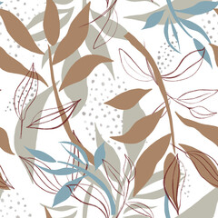 seamless pattern with leaves on white background 