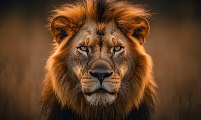 Fototapeta premium Majestic Lion Portrait: A Captivating Close-Up of the King of the Jungle