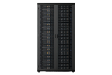 Large server with many hard drives isolated on transparent background