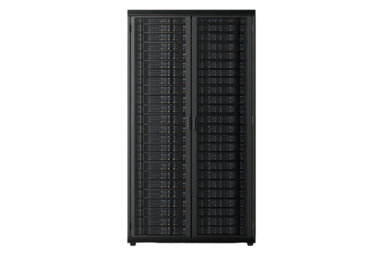 Large server with many hard drives isolated on transparent background
