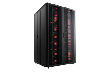 Large server with many hard drives isolated on transparent background