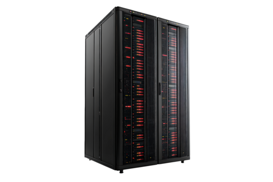 Large server with many hard drives isolated on transparent background