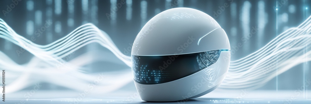 Poster innovative neurostimulation helmet designed for hair growth with soft light and wave signals enhanci