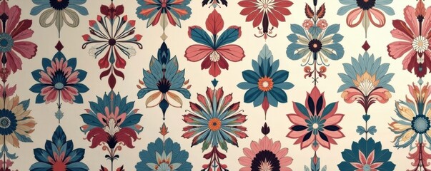 Elegant floral damask, repeating motif in muted tones, antique pattern, wallpaper, classic