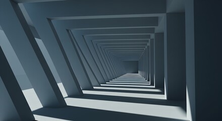 Obraz premium Abstract Architectural Corridor with Geometric Columns and Shadows