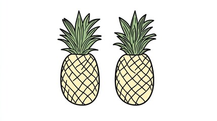 Obraz premium Two stylized pineapples on a white background. Suitable for food, healthy eating, or summer-themed design