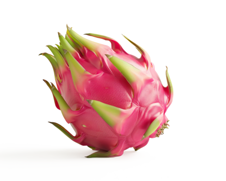  Vibrant Pink Dragon Fruit with Green Scales on a transparent background