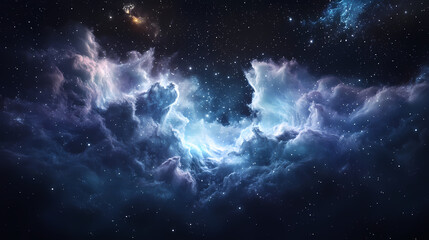 Fototapeta premium Nebulous powder forms, floating particle clouds, ethereal white dust, dark void backdrop, dramatic motion capture, celestial powder photography, abstract particle art. Nebulous - Galaxy. Illustration