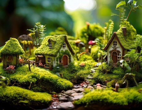 Kreative Mooslandschaft mit Miniaturh&auml;uschen &ndash; Verspielte Naturkulisse f&uuml;r Fr&uuml;hlings- und Osterkampagnen