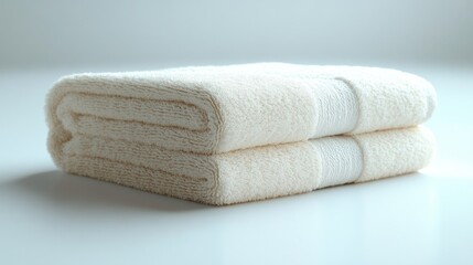 Folded cream towels on a white background