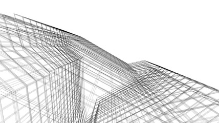 Futuristic Wireframe Skyscrapers – Abstract 3D Architectural Cityscape with Modern Geometric Structures