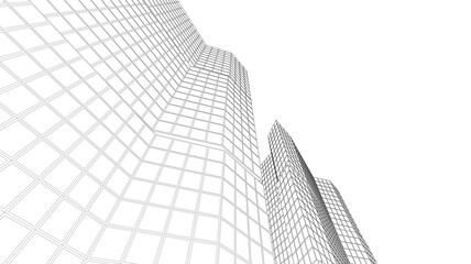 Futuristic Wireframe Skyscrapers – Abstract 3D Architectural Cityscape with Modern Geometric Structures © Svitlana