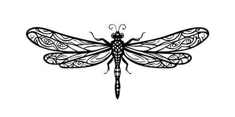 Ornamental dragonfly illustration in black
