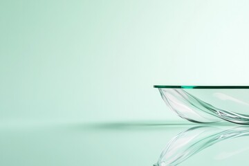 glass table with mirror-like reflection set against light green chroma key backdrop embodying modern and minimalistic