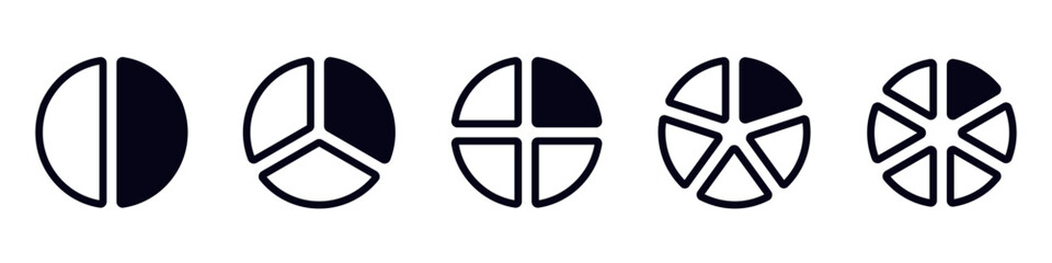 Five black circular symbols with unique segmentations represent distinct design elements and styles.