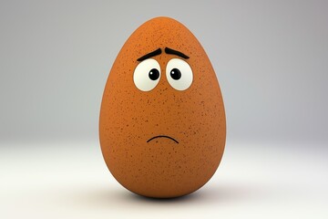 A cartoonish brown egg with expressive eyes shows a lighthearted anxiety about societal issues and blame