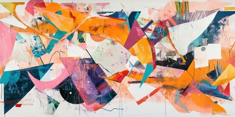 Dynamic interplay of geometric forms in radiant hues, painted art